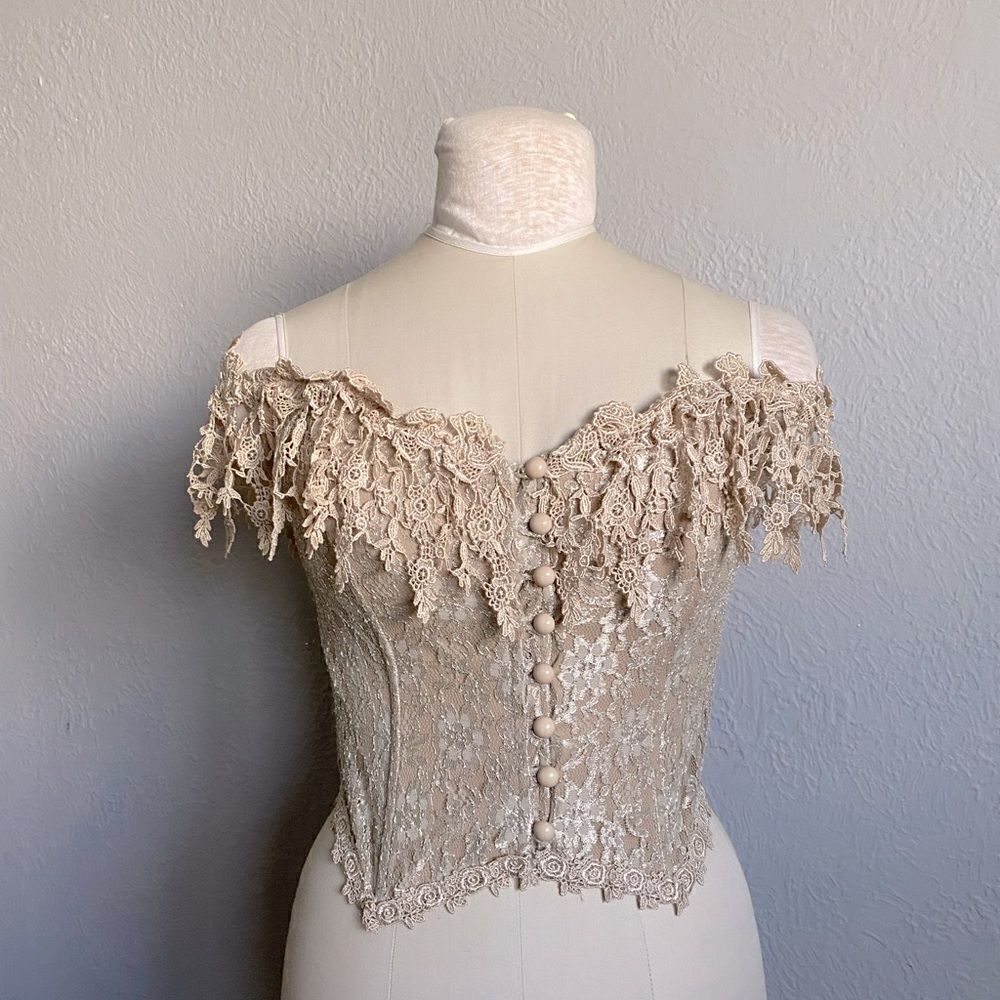 Fanny Vintage 80’s Corset Off The Shoulders Button Down Mocha Size M U.S.A